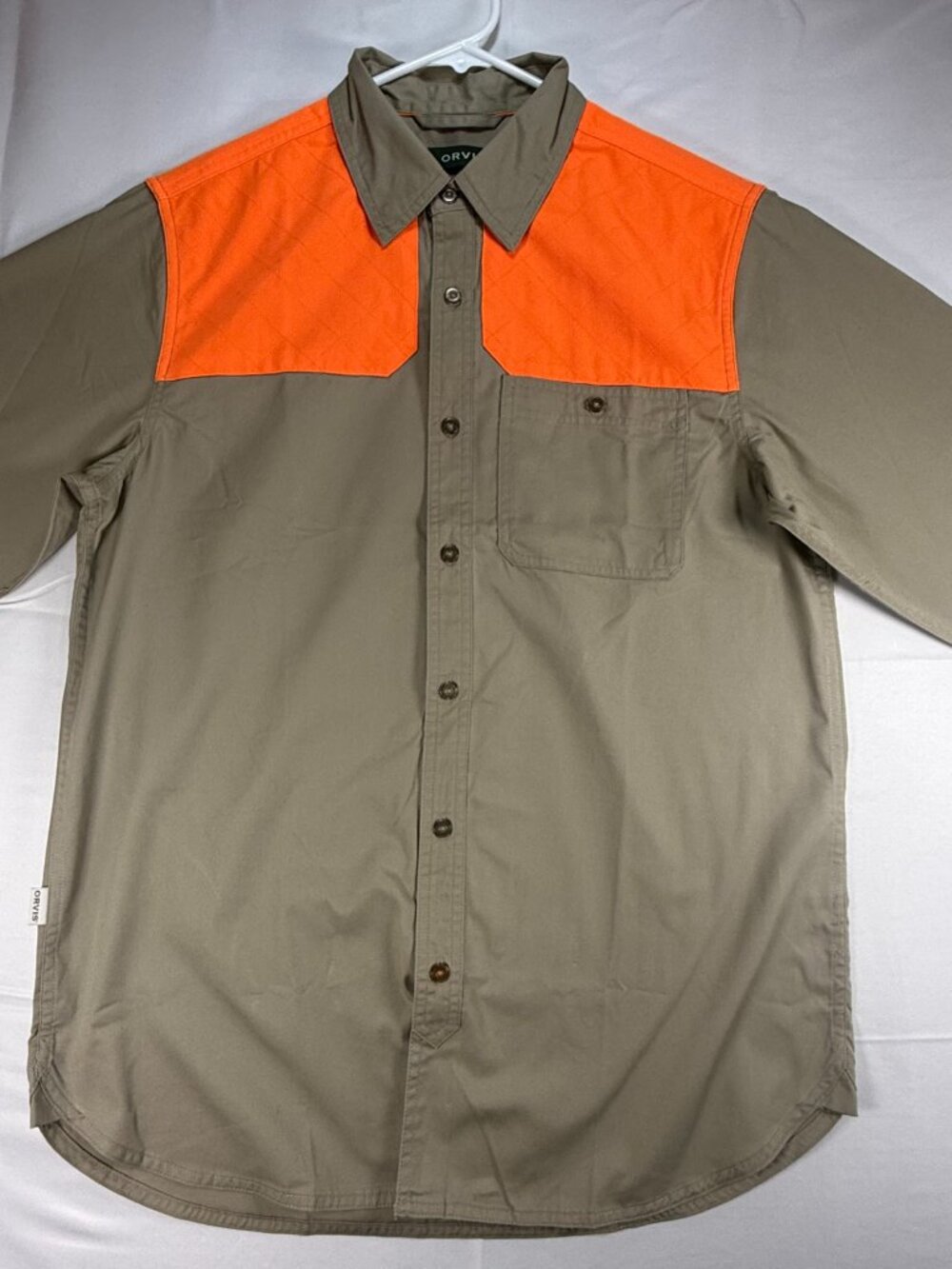 Orvis Hunting Shooting Shirt Mens M Blaze Khaki Orange Featherweight Long Sleeve